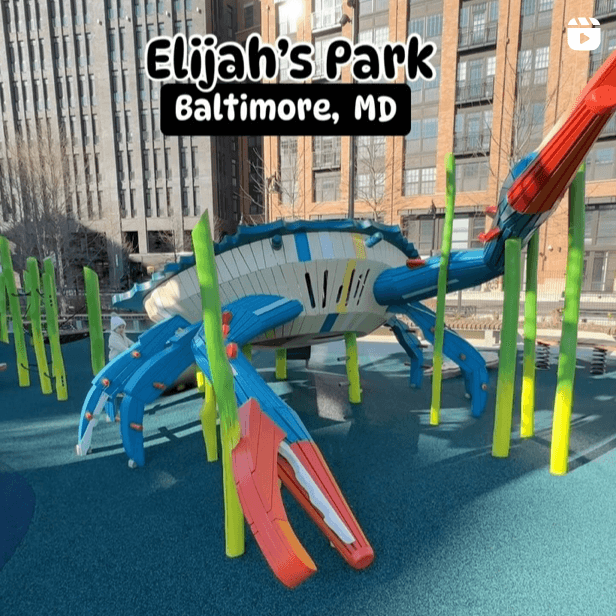 📍 Elijah's Park The playground is unique and SO very Maryland - with a huge wooden blue crab climbing structure and slide 😍 we loved it!
